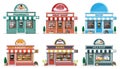 Set of detailed city shop buildings.