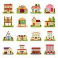 Set of detailed colorful cottage house building flat style modern constructions vector illustration Royalty Free Stock Photo