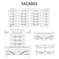 Set of detailed facade elements with measurements, architecture