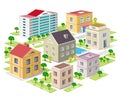 Set of detailed isometric city buildings. 3d vector isometric city