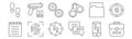Set of 12 detective icons. outline thin line icons such as briefcase, footprints, fingerprint identification, file, doughnut, guns Royalty Free Stock Photo