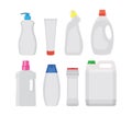 Set of detergent bottles or containers, cleaning supplies, washing powder icon. Vector illustration isolated on white