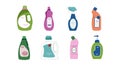 Set of detergents on white background. Vector illustration bottles of household chemicals for cleaning in cartoon style