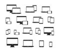 Set of device icons. Monitor, laptop, tablet and phone black icons Royalty Free Stock Photo