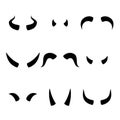 Set of Devil horns icon isolated on white background, Black devil demon satan horn. Monster symbol. Vector illustration