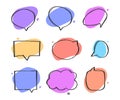 Set of dialog boxes different variants drawn by hand. Vector flat illustrations. Collection pastel color doodle for talk, dialogue