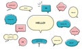 Set of dialog bubbles of different shapes and colors on an isolated background. Doodle Hand drawn vector collection. Speech bubble