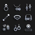 Set Diamond engagement ring, Earrings, Gem stone, Electronic jewelry scales, Piercing, and icon. Vector