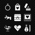 Set Diamond engagement ring, Shopping bag with heart, Wedding rings, Cocktail, Broken or divorce, Violin, hand and icon