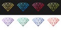 Set Diamond icon isolated on black and white background. Jewelry symbol. Gem stone. Vector Royalty Free Stock Photo