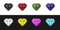 Set Diamond icon isolated on black and white background. Jewelry symbol. Gem stone. Vector Royalty Free Stock Photo