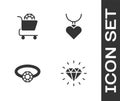 Set Diamond, Jewelry online shopping, engagement ring and Necklace with heart shaped pendant icon. Vector Royalty Free Stock Photo