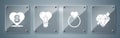 Set Diamond, Wedding rings, Heart shape in a light bulb and Heart with 8 March. Square glass panels. Vector Royalty Free Stock Photo