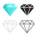 Set of diamonds icon. Linear outline sign. Blue black and white diamond. Template design for corporate business logo mobile app