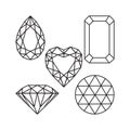 Set of diamonds, precious stones of different forms of cut. Royalty Free Stock Photo
