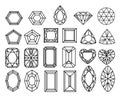 Set of diamonds, precious stones of different forms of cut. Royalty Free Stock Photo