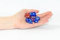 set of Dice for fantasy, dnd, rpg in hand,  on white background. selective focusing Royalty Free Stock Photo