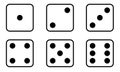 Set of Dice icon. Traditional die with six faces of cube marked with different numbers of dots or pips from 1 to 6