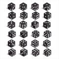 A set of dice. Isometric dice. Twenty-four variants loss dice.