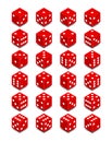 Set of dice. Isometric dice. Red game cubes.Vector illustration