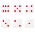 Set of dices, with curved edges and red dots for representing numbers