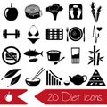 Set of diet and healthy life style theme black icons