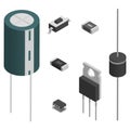 Set of different electronic components in 3D, vector illustration. Royalty Free Stock Photo