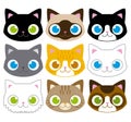 Set Of Different Adorable Cartoon Cats Faces