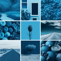 Set of different aesthetic photos.Collage in minimalistic style in one blue color