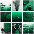 Set of different aesthetic photos.Collage in minimalistic style in one green color