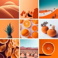 Set of different aesthetic photos.Collage in minimalistic style in one orange color