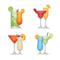 Set of different alcohol cocktail by glasses. Flat design style, vector illustration. Royalty Free Stock Photo