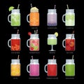 Set of different alcohol cocktail and smoothie mason jar. Royalty Free Stock Photo