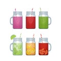 Set of different alcohol cocktail and smoothie mason jar. Royalty Free Stock Photo