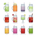 Set of different alcohol cocktail and smoothie mason jar Royalty Free Stock Photo