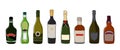 Set of different alcohol drinks and beverages. Flat design style. Vector alcohol bottles Royalty Free Stock Photo