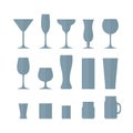 Set of different alcohol empty glasses. Glass icon set. Royalty Free Stock Photo