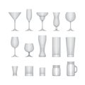 Set of different alcohol empty glasses. Glass icon set.