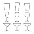 Set of different alcohol glasses. Symbols and icons. Flat design, vector illustration Royalty Free Stock Photo