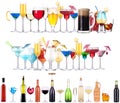 Set of different alcoholic drinks and cocktails