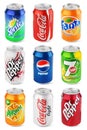 Set of different aluminum soda cans isolated on white Royalty Free Stock Photo