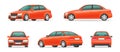 Set of different angles of a red car. City sport sedan view from the side, front, rear and in profile. Vehicle for your project Royalty Free Stock Photo