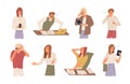 Set of different angry people having failure vector flat illustration. Collection of frustrated man and woman feeling