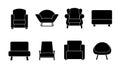 Set of different armchairs icons. Collection of seating types. Beautiful design elements - classic, retro or modern