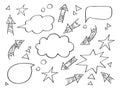 Set of different arrows and speech bubbles. Hand drawing elements Royalty Free Stock Photo