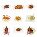 Set of a different asian dishes in restaurant Royalty Free Stock Photo