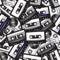 A set of different audio cassettes. Seamless background in retro style. Vector illustration Royalty Free Stock Photo