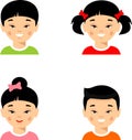 Set of different avatars asian girl, boy in colorful flat style.