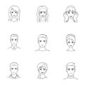 Set of different avatars girls and men. Avatar and face icon in set collection on outline style vector symbol stock Royalty Free Stock Photo