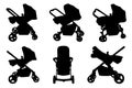 Set of different baby strollers Royalty Free Stock Photo